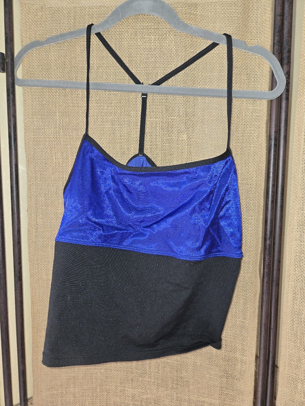 Girl's Catalina Ocean Gear Shiny Purple and Black Spaghetti Racerback Swim Top L